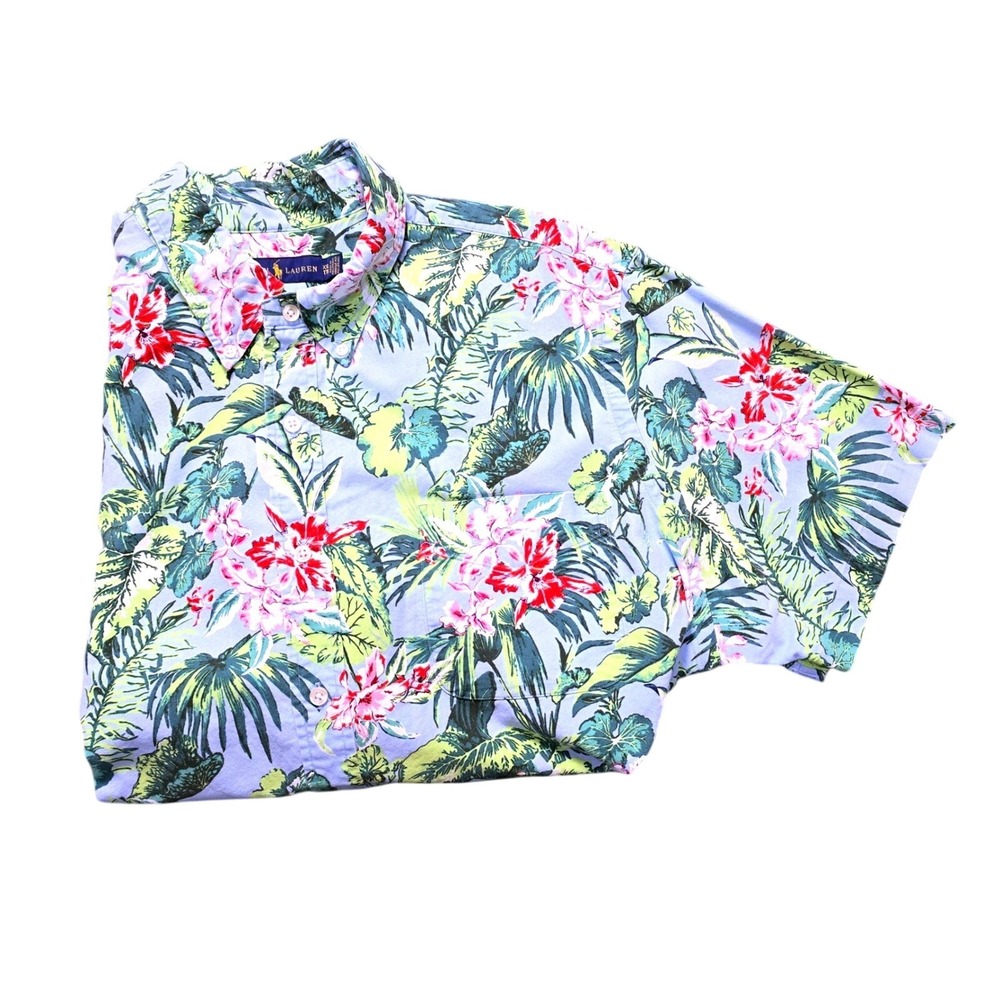 Polo Ralph Lauren Mens XXL Blue Tropical Floral Short‎ Sleeve Button Down Shirt